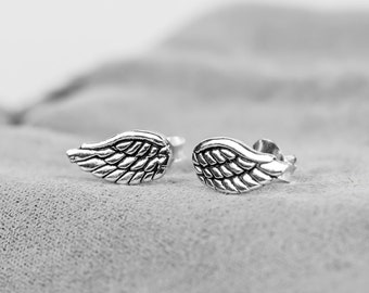 925 Sterling Silver Angel Wing Stud Earrings - Wing Studs In Silver