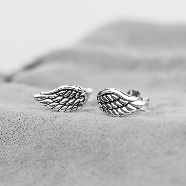 925 Sterling Silver Angel Wing Stud Earrings - Wing Studs In Silver