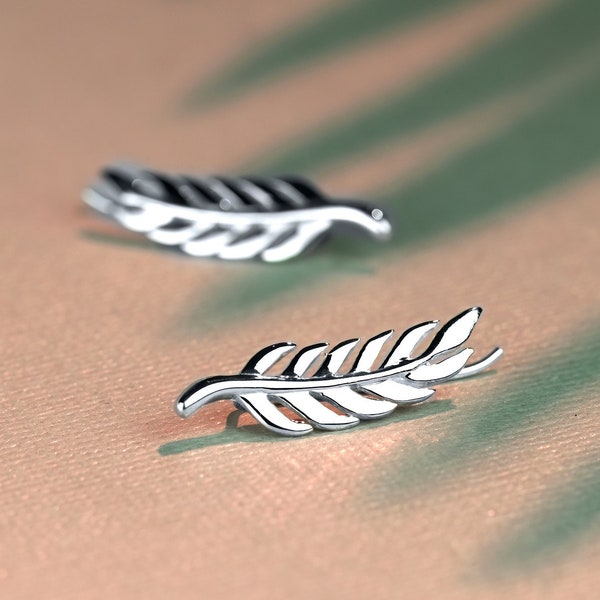 Grimpeurs d'oreilles Feuille en Argent Massif 925/1000e - Boucles d'oreilles montantes Nature Feuilles en Argent