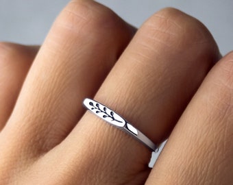 925 Sterling Silver Thin Leaf Stem Ring