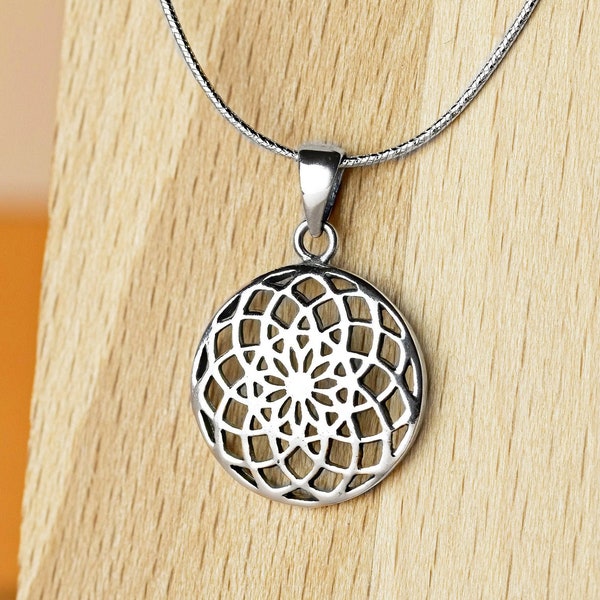 925 Sterling Silver Flower Of Life Pendant Necklace Flower Of Life