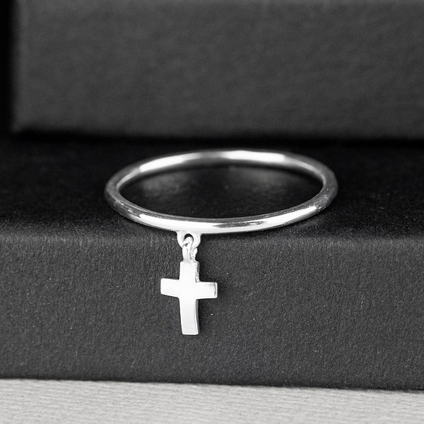 925 Sterling Silver Single Band Ring With Cross - Dainty Cross Ring In Silver