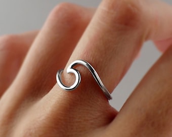 925 Sterling Silver Wave Ring - Ocean Ring in Silver