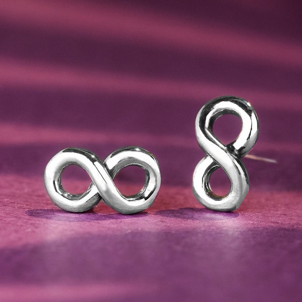 Boucles d'oreilles Infini Argent 925/1000e - Clous Infini Argent - Puces Symbole Infini en Argent