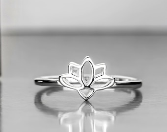 Bague Fleur de Lotus en Argent Massif 925/1000e - Bague Petit Lotus en Argent