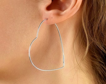 Boucles d'oreilles Cœurs 5 cm en Argent Massif 925/1000e