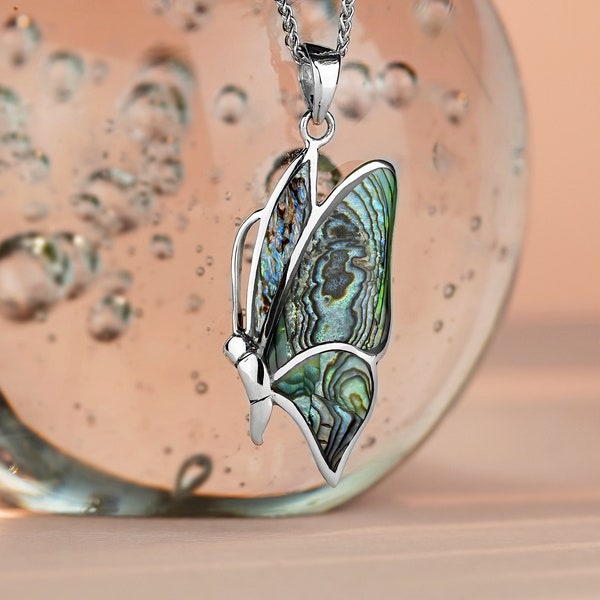 Pendentif Papillon en Nacre Abalone et Argent 925/1000e