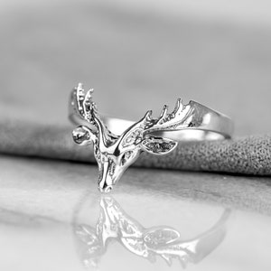 925 Sterling Silver Deer Ears Ring - Deer Antlers Ring in Silver