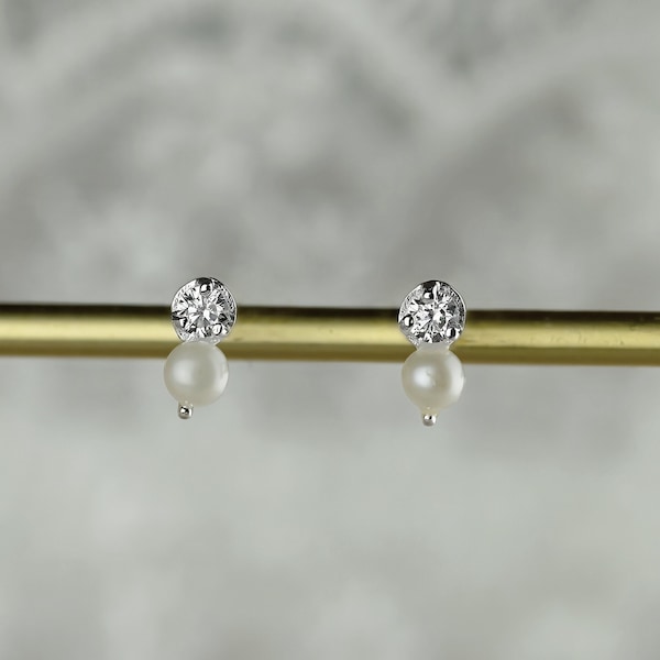 925 Sterling Silver Tiny Fresh Water Pearl Earrings