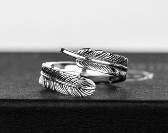 925 Sterling Silver Adjustable Feather Ring - Native American Ring 
