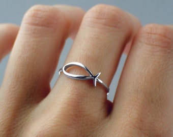 925 Sterling Silver Fish Ichthus Symbol Ring