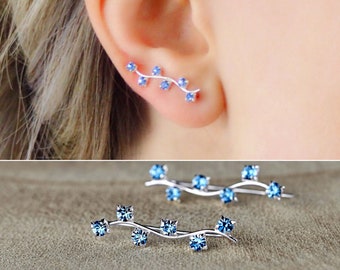 925 Sterling Silver Ear Climbers Blue Cristals - Milky Way Ear Climbers In Silver