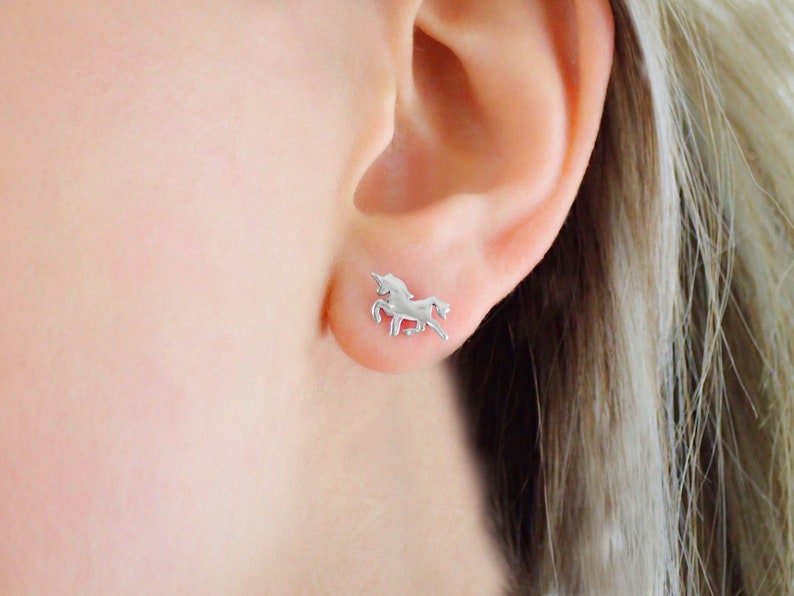 925 Silver Jewelry | Silver Unicorn Stud Earrings - 20382