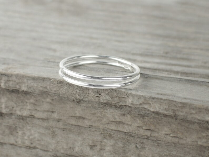 925 Sterling Silver Minimalist Ring Double Band Dainty Stackable Ring In Silver