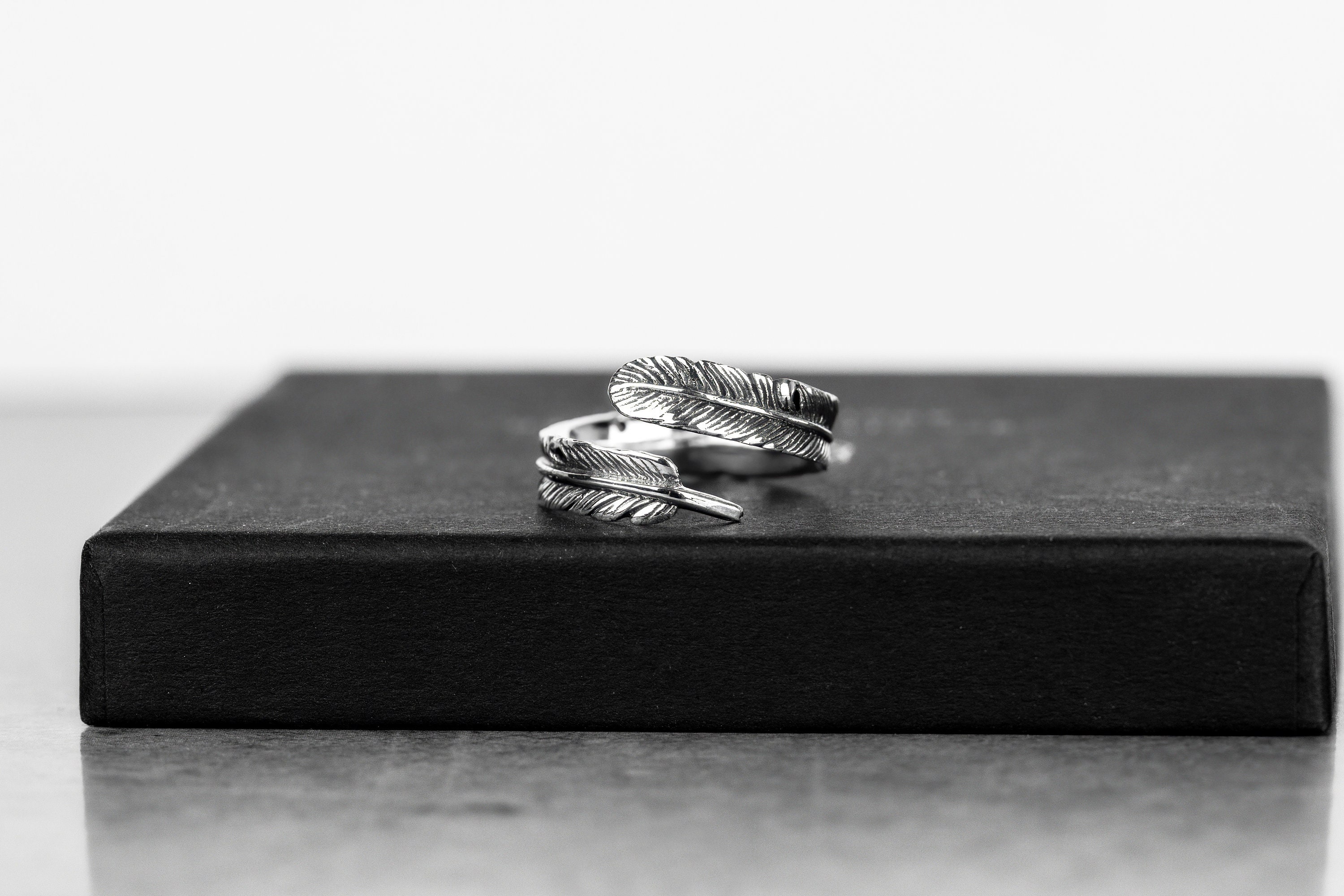 925 Sterling Silver Adjustable Feather Ring - Native American Ring 