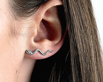 925 Sterling Silver Snake Earrings - Snake Ear Climbers