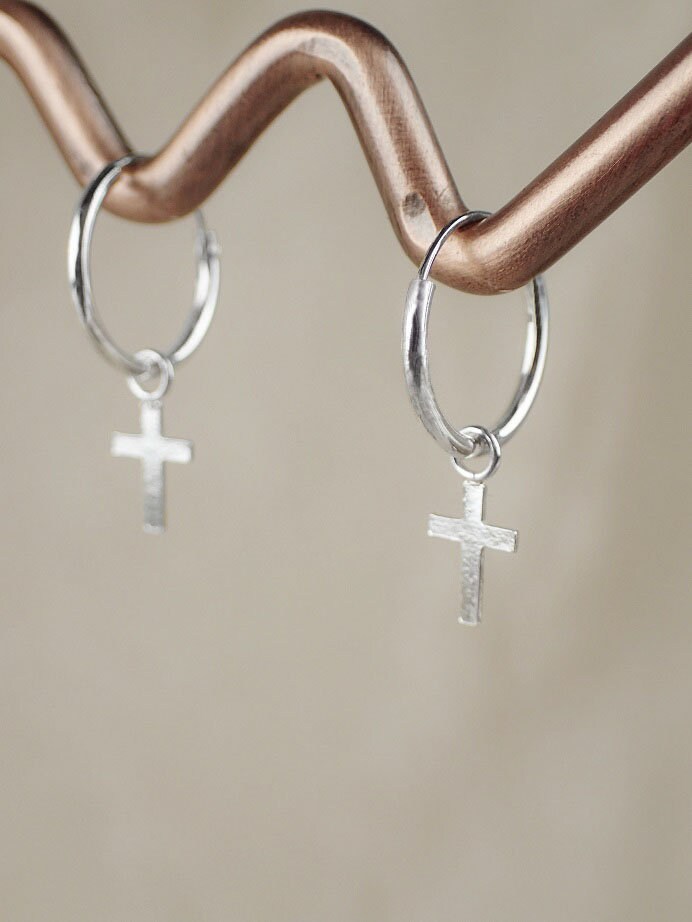 Boucles D'oreilles Croix Pendantes En Argent Massif 925 - Garanti Sans Nickel - Neuf Avec étiquettes