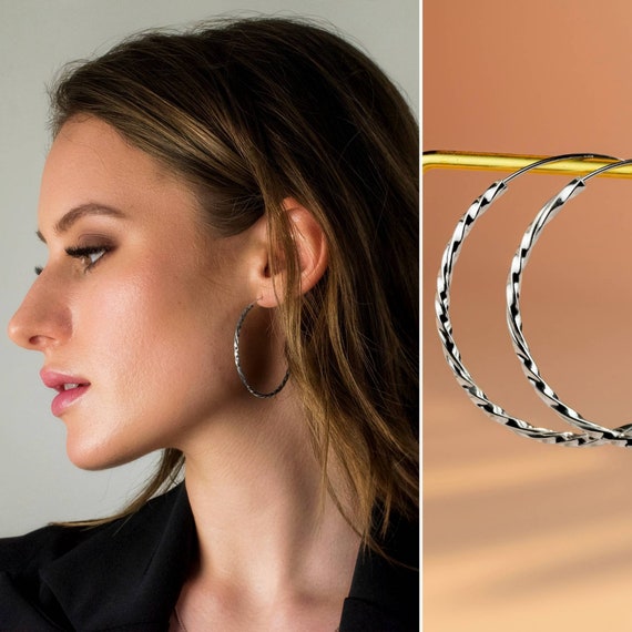 Details about Twist Look Hoops 7/8" Long Sterling Silver 925 Pierced Earrings Details about Twist Look Hoops 7/8" Long Sterling Silver 925 Pierced Earrings