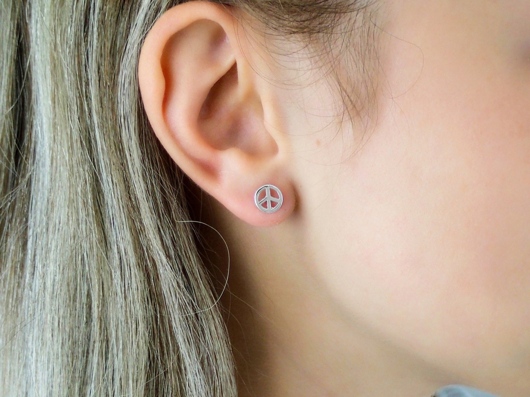 Boucles D'oreilles Peace And Love En Argent 925/1000 - Serties De Zircon Brillants - Neuf Avec étiquettes