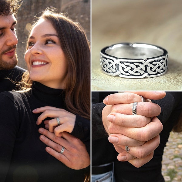 Bague Anneau Couple Entrelacs Celtiques en Argent Massif 925/1000e - Bague Nœud Infini Celte