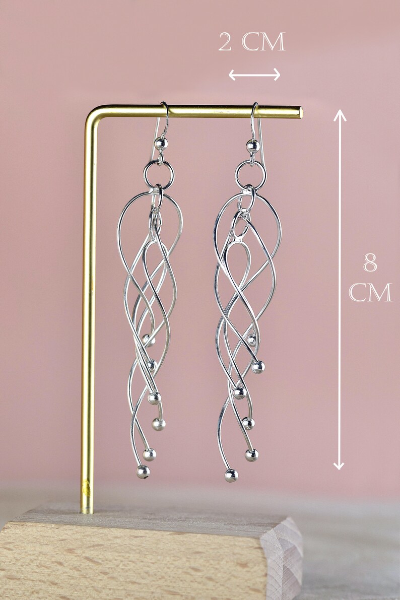 Longues Boucles d'oreilles Tout Argent 925/1000e image 2