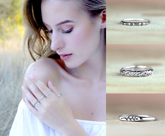 Bague Fine Nature Soleil Feuille Volutes en Argent Massif 925 1000e Bague Romantique en Argent Etsy France