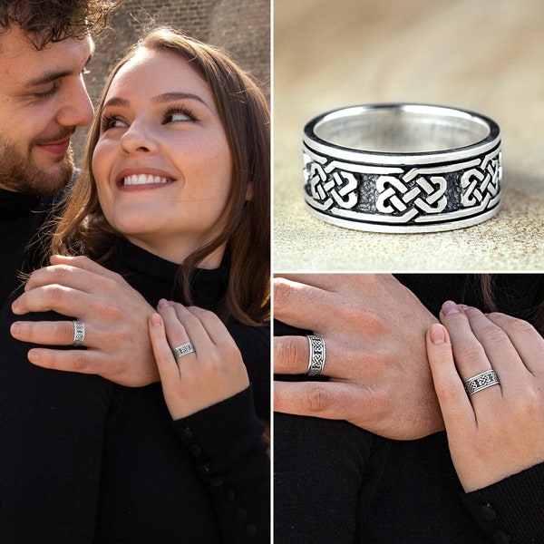 Bague Anneau Couple Mixte Nœud Celte Infini en Argent Massif 925/1000e