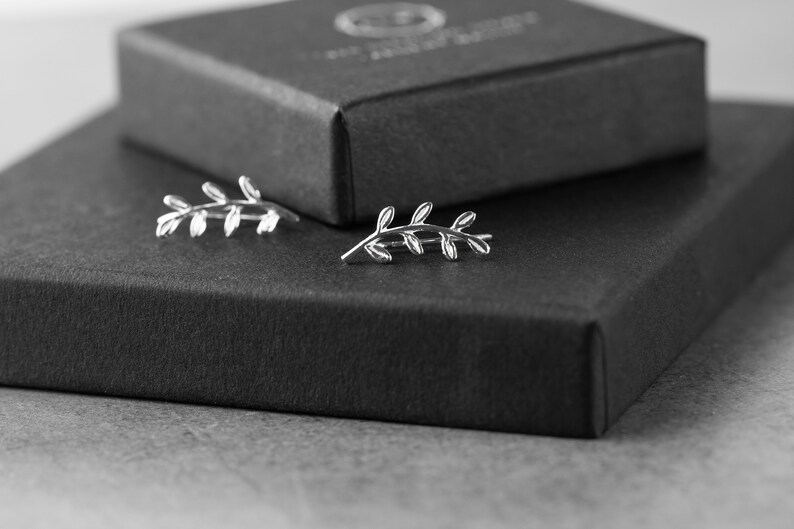 Leaf Earrings in Silver 925 Sterling Silver Olive Branch Ear Climbers