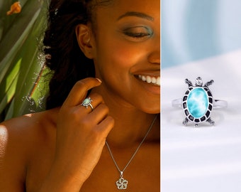 Bague Tortue Larimar en Argent Massif 925/1000e