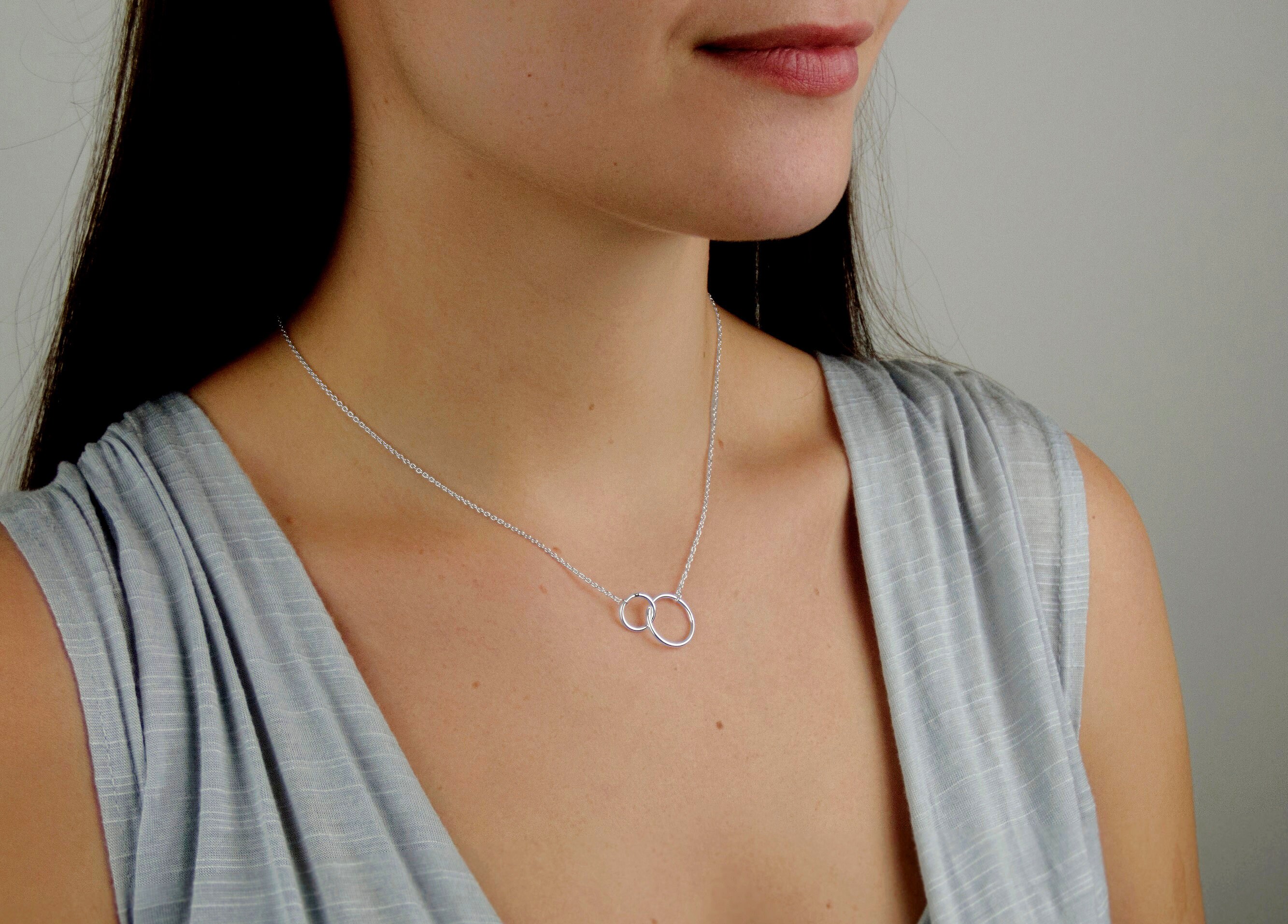 Collier Ras Du Cou Argent 925 - Motif Géométrique Deux Cercles - Femme - CO07