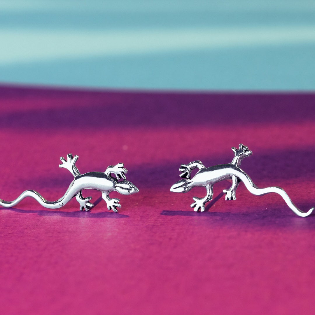 Boucles D'oreilles Lézard Turquoise En Argent 925 - Bijoux Originaux Et élégants, Modèle #10118