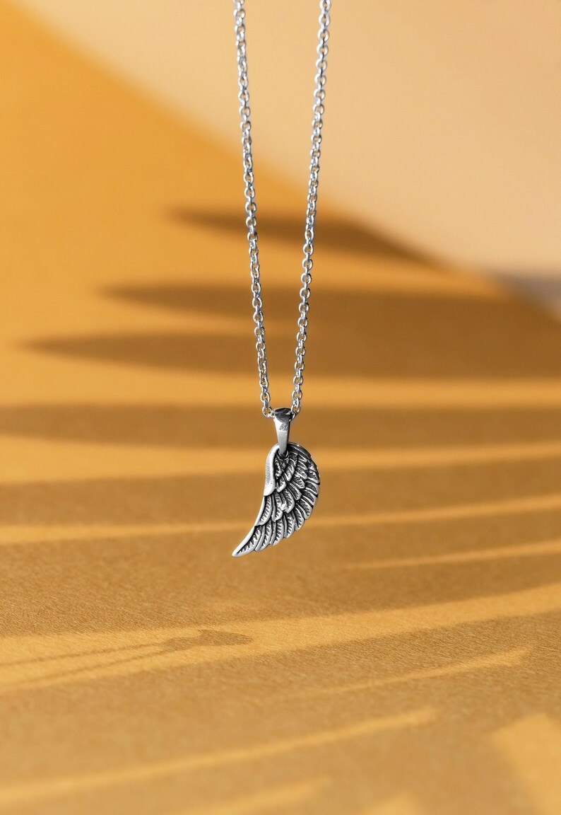 925 Sterling Silver Small Angel Wing Pendant Wing Necklace Etsy