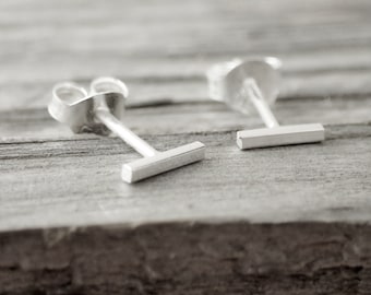 925 Sterling Silver Tiny Bar Stud Earrings - Small Bar - Tiny Studs In Silver