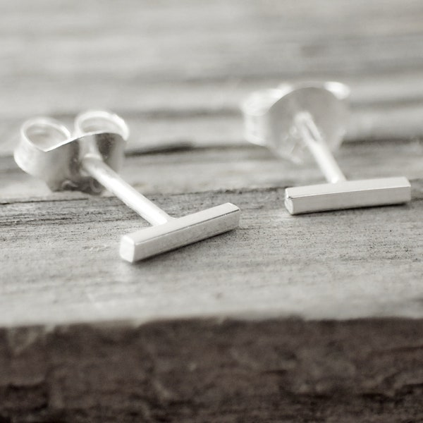 925 Sterling Silver Tiny Bar Stud Earrings - Small Bar - Tiny Studs In Silver