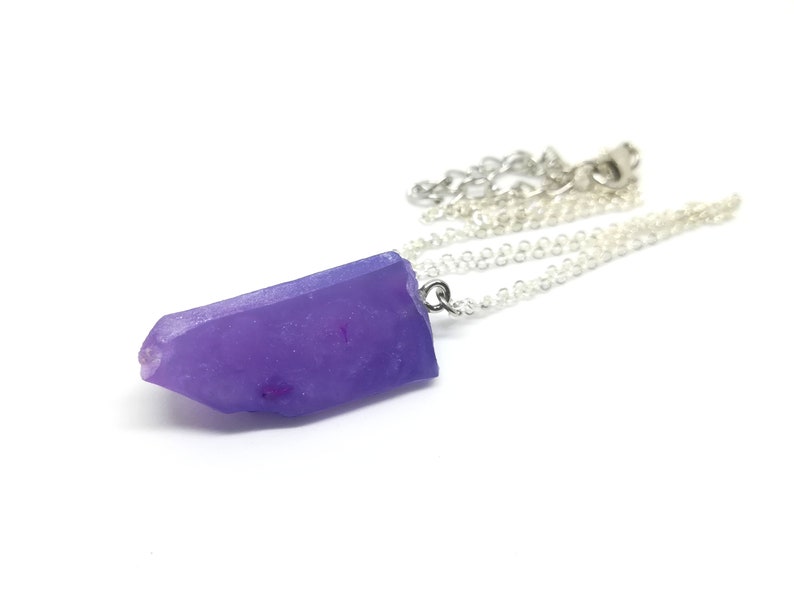 Jewelry for Gamers Ancient Mana Crystal Shard Minimalist Necklace Purple and Violet Resin Raw Gemstone Necklace with Silver Chain