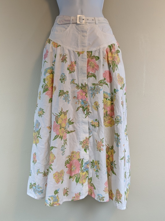 Vintage 80s / Cotton Skirt / Button Down/ with Poc