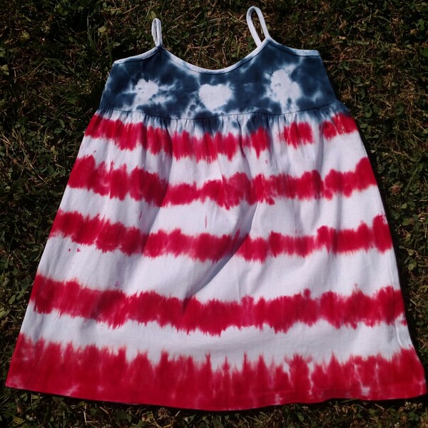 Red White and Blue American Flag Custom Tie-Dye Toddler Dress 4T  READY TO SHIP