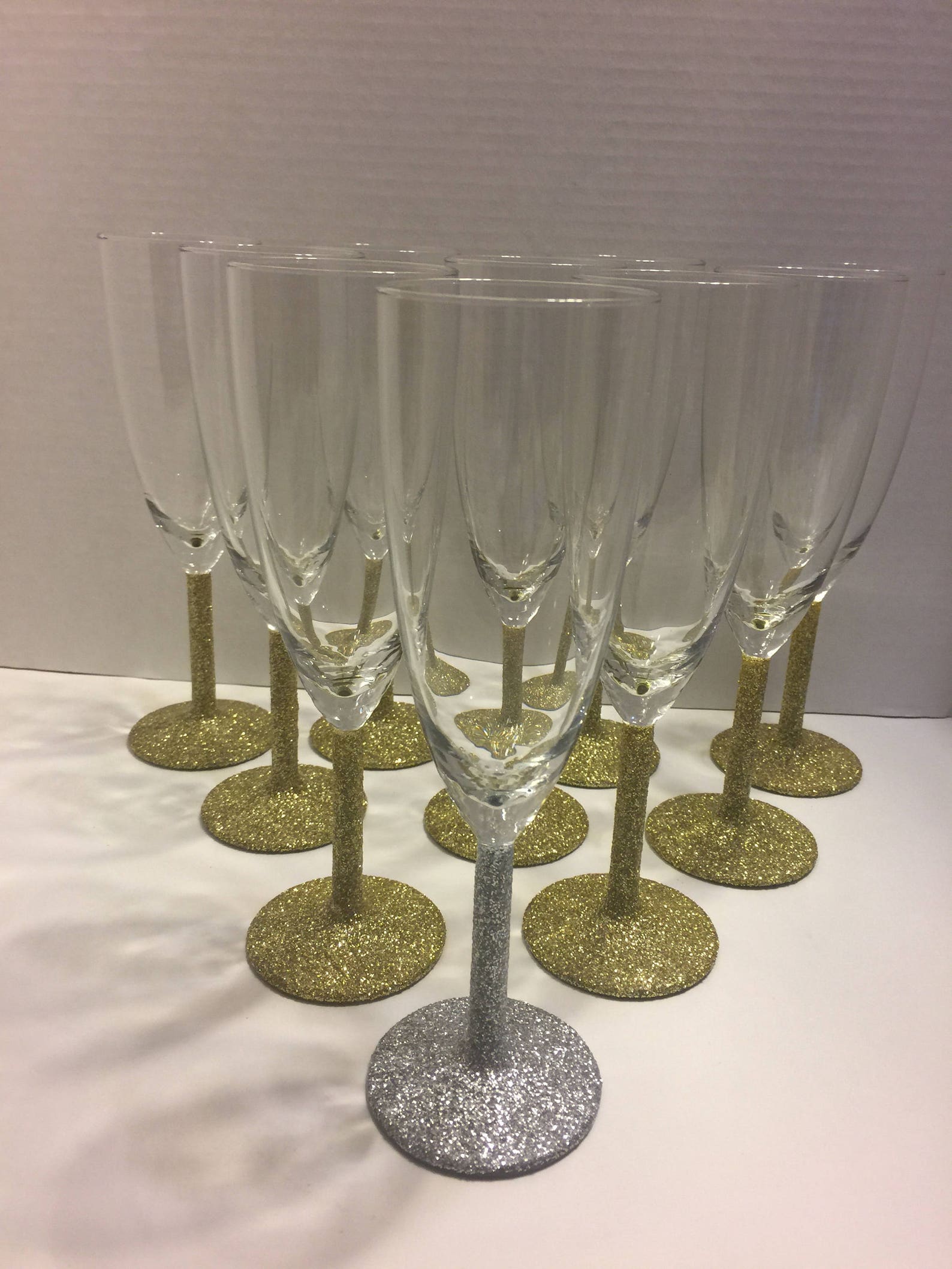 6 Glitter Champagne Glasses Etsy