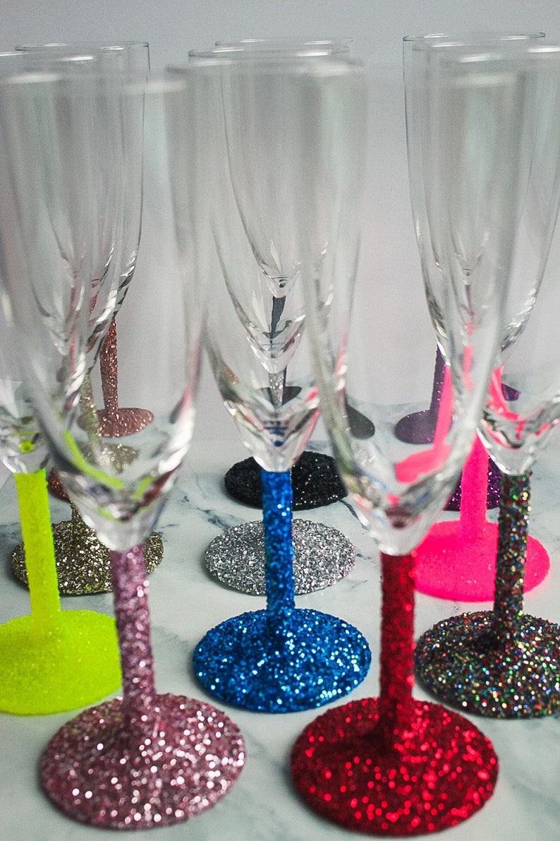 6 Glitter Champagne Glasses Etsy