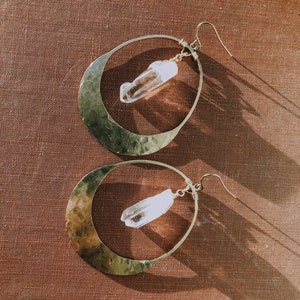 THE THEA (Made to Order) | Hammered brass quartz earrings.
