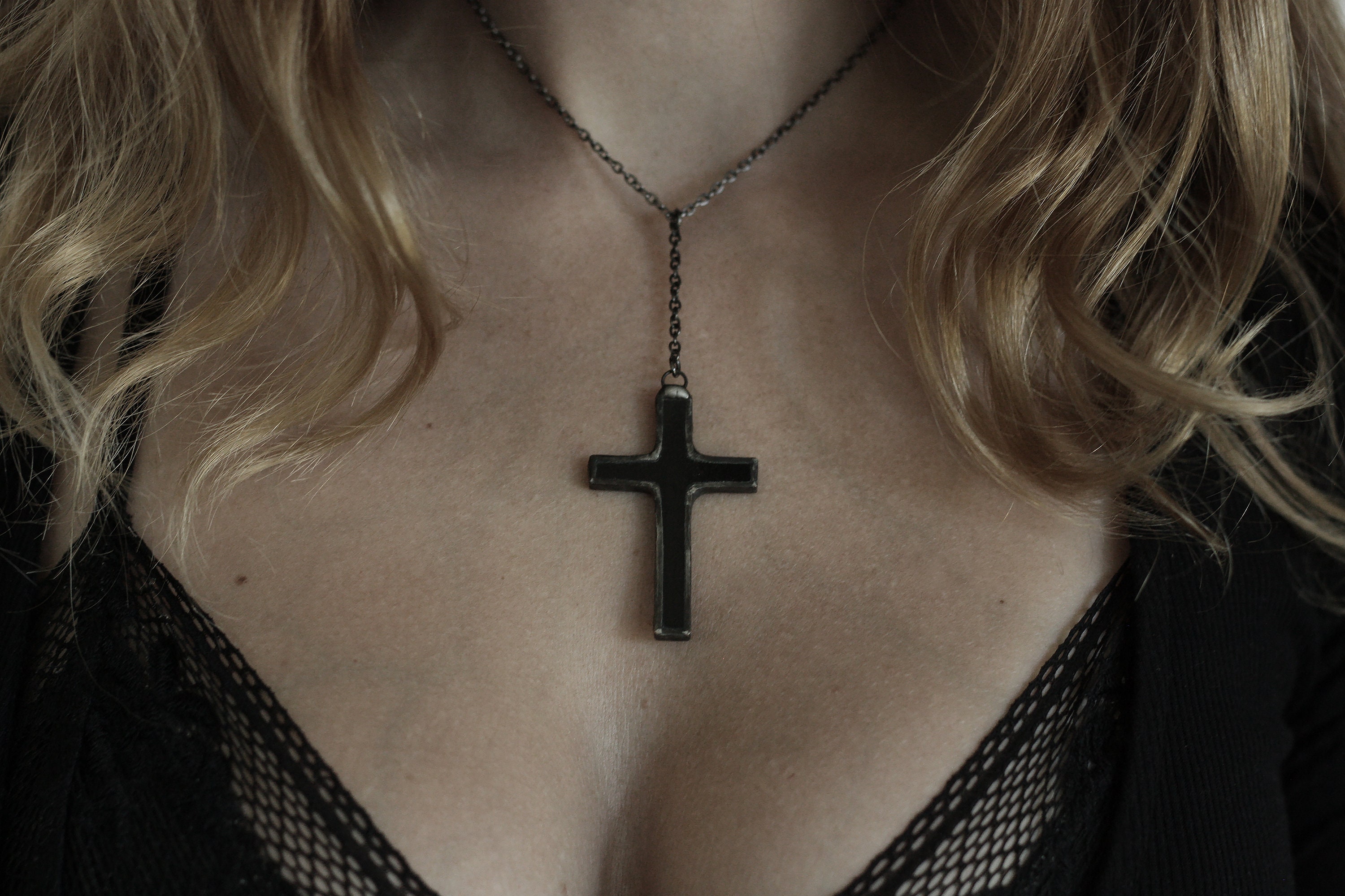 Aesthetic Gothic Cross Necklace Gothic Jewelry Rose Cross Goth Large Cross Necklace Grunge Gothic Necklace Silver Cross Witch Emo