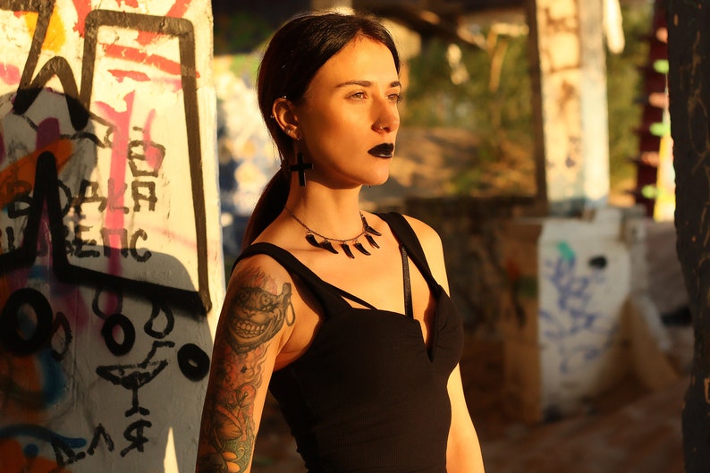 witchy choker Gothic choker goth choker Wicca witch choker witchy jewelry Fang necklace Wiccan Jewelry black jewelry grunge choker