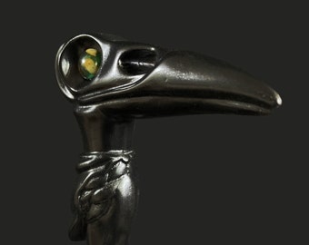 Black Raven Cane Walking Stick Wood Wooden Cane Handcarved Carving Handmade  Walking Cane For Women