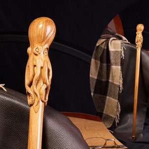 Octopus Walking Stick Cane Handmade Wooden Stick,Octopus Decor, Unique Handcrafted Work of Art It Can Be Made Special to You Great as a Gift