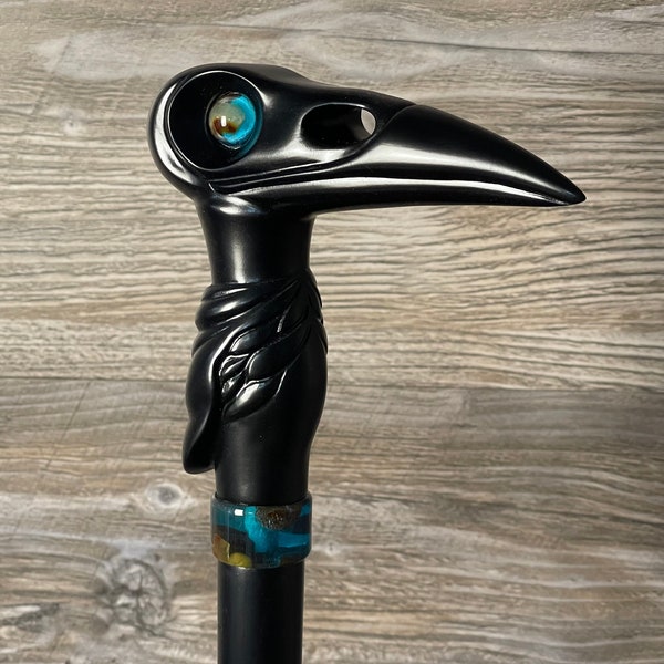 Black Raven Cane Walking Stick Wood Wooden Cane Handcarved Carving Handmade  Walking Cane For Women