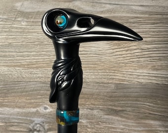 Black Raven Cane Walking Stick Wood Wooden Cane Handcarved Carving Handmade  Walking Cane For Women