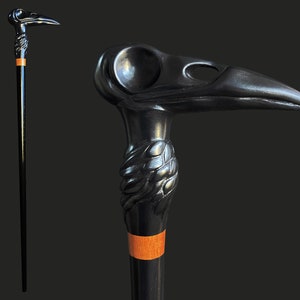 Black Raven Cane Walking Stick Wood Wooden Cane Handcarved Carving Handmade  Walking Cane For Women