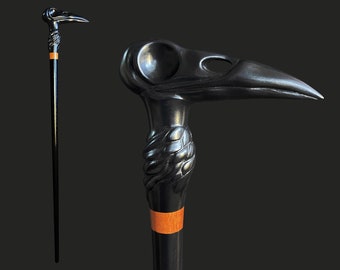 Black Raven Cane Walking Stick Wood Wooden Cane Handcarved Carving Handmade  Walking Cane For Women