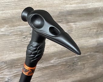 Black Raven Cane Walking Stick Wood Wooden Cane Handcarved Carving Handmade