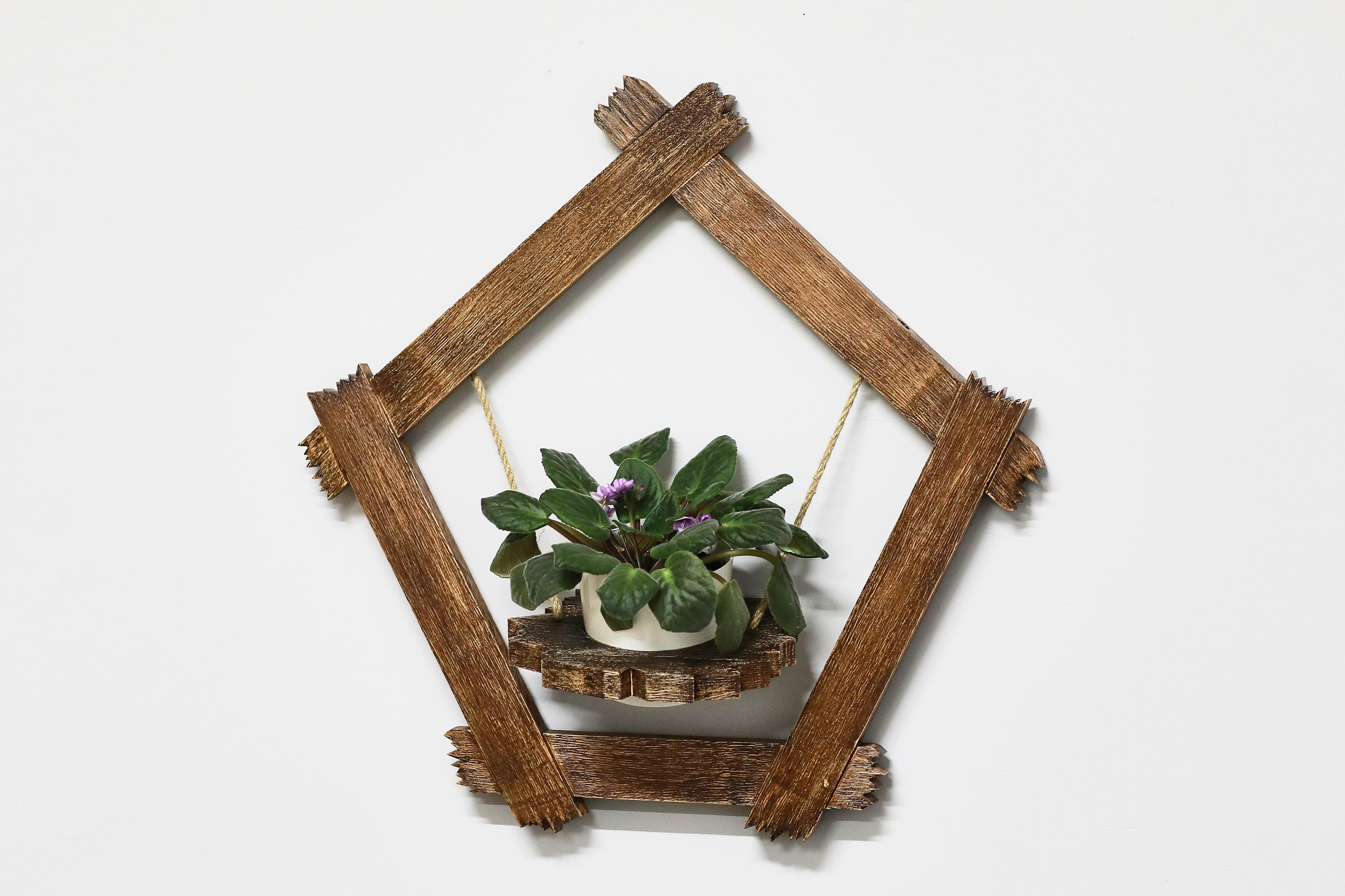 Wooden Sconce for Plants Wall Flower Pot Boho Etsy